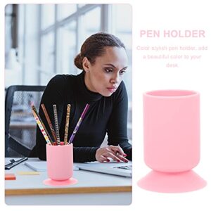 FOMIYES Silicone Pencil Holder Suction Cup Makeup Brush Holder Pencil Pen Holder for Office Desktop Storage Organizer Pink