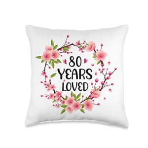 80 years old birthday gifts for women and men floral old 80th birthday women 80 years loved throw pillow, 16x16, multicolor