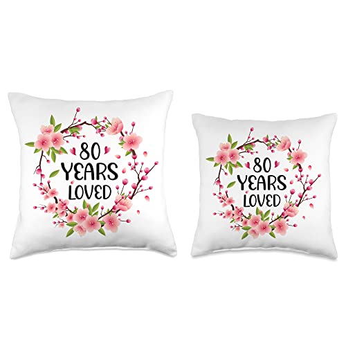 80 Years Old Birthday Gifts for Women and Men Floral Old 80th Birthday Women 80 Years Loved Throw Pillow, 16x16, Multicolor