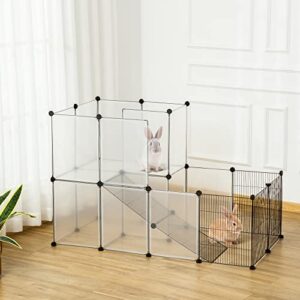 PawHut Pet Playpen DIY Small Animal Cage Portable Plastic Yard Fence for Rabbit Chinchilla Hedgehog Guinea Pig, 14 x 18 in