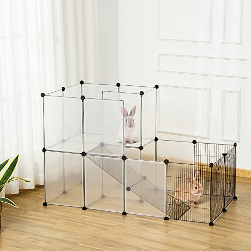 PawHut Pet Playpen DIY Small Animal Cage Portable Plastic Yard Fence for Rabbit Chinchilla Hedgehog Guinea Pig, 14 x 18 in