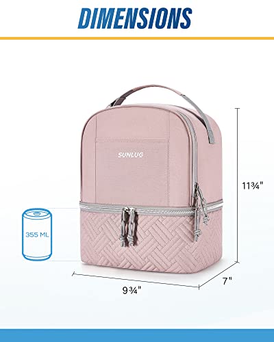 SUNLUG Large Lunch Bag for Women Insulated Lunch Box Double Deck Lunch Tote Reusable Pink Lunchbox for Office Work Picnic 13.5L