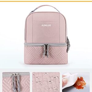 SUNLUG Large Lunch Bag for Women Insulated Lunch Box Double Deck Lunch Tote Reusable Pink Lunchbox for Office Work Picnic 13.5L