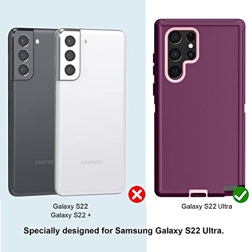 Qinmay for Samsung S22 Ultra Case,Galaxy S22 Ultra Case 3-Layer Super Full Heavy Duty Body Bumper Cover/Shock Protection/Dust Proof for Samsung Galaxy S22 Ultra 5G 6.8 Inch (WindRed)