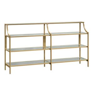 Sauder 421434 International Lux Bookcase, L: 30.0" x W: 14.49" x H: 70.87", Satin Gold Finish & International Lux Console Table, L: 59.41" x W: 13.07" x H: 32.4", Satin Gold Finish