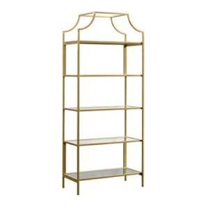 Sauder 421434 International Lux Bookcase, L: 30.0" x W: 14.49" x H: 70.87", Satin Gold Finish & International Lux Console Table, L: 59.41" x W: 13.07" x H: 32.4", Satin Gold Finish