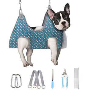 supet dog grooming hammock harness for cats dogs, relaxation pet restraint & small animal leashes sling helper nail trimming clipping, s（ legs spacing：7-10.2" /) , coral blue