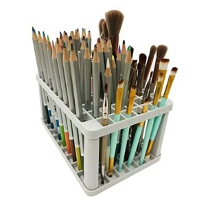 Pen Holder for Desk Rectangle 72 Holes Plastic Makeup & Painting Brush Holders Crate Organizer for Pencil, Paintbrush, Cosmetic Brushes Grey