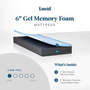 LUCID 6 Inch Gel Memory Foam Mattress – Breathable Cover & 8 Inch Gel Memory Foam-Mattress – Firm Feel – Gel Infusion – Hypoallergenic Bamboo Charcoal – Breathable-Cover