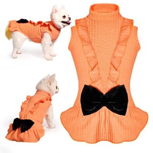 Topkins Dog Birthday Dresses, Dog Princess Dress, Turtleneck Puppy Skirt with Velvet Bowknot for Small Medium Dogs Girl (Orange, L)