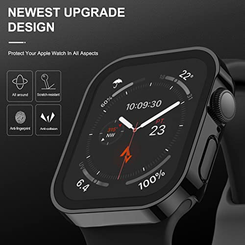 Adepoy 2 Pack Hard Case Compatible with Apple Watch 45mm Series 9 Series 8 Series 7 with Tempered Glass Screen Protector, Black Ultra-Thin Durable Protective Cover for iWatch