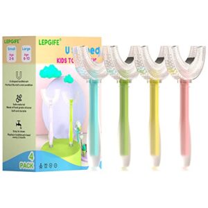 lepgife u shaped kids toothbrush 4 pack, fanttmon u-type whole mouth toothbrush for kids (age 6-10)