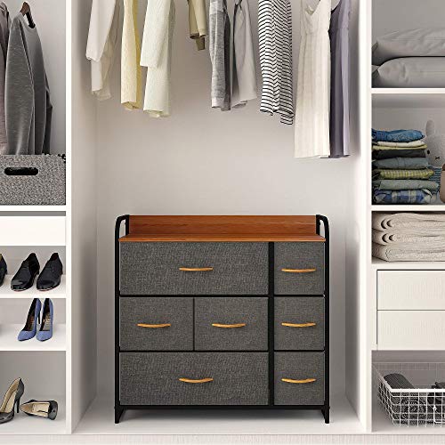 YITAHOME Storage Dresser, Grey & Dresser with 7 Drawers - Fabric Storage Tower, Organizer Unit & Nursery - Sturdy Steel Frame, Wooden Top & Easy Pull Fabric Bins