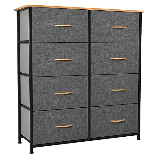 YITAHOME Storage Dresser, Grey & Dresser with 7 Drawers - Fabric Storage Tower, Organizer Unit & Nursery - Sturdy Steel Frame, Wooden Top & Easy Pull Fabric Bins