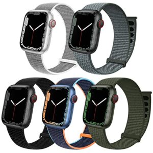 enjiner 5 pack sport loop band compatible with apple watch 42mm 44mm 45mm iwatch se series 7 6 5 4 3 2 1, nylon weave women men stretchy elastic braided replacement wristband strap, 5 pack c 42/44/45