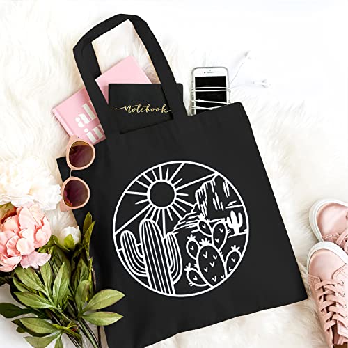 Cute Desert Cactus Canvas Tote Bag Desert Adventure Lover Reusable Shopping Bag for Women Funny Gift, 15.8 x 13.5 inches