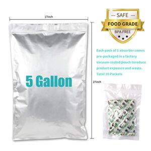 5 Gallon Mylar Bags with 2500CC Oxygen Absorbers and Labels, Zipper Resealable Pouches Heat Sealable Bags for Long Term Food Storage (20 pcs)