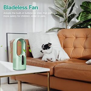 INMORVEN Portable Desk Fan, 11.8inch Battery Operated Bladeless Fan, Small Quiet USB Fan with 3-Speeds, Touch Control, Table Fan for Bedroom Office(Green)