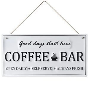 Coffee Signs For Coffee Bar.Metal Coffee Bar Sign Decor, Good Days Start Here,14" x 7". Coffe Bar Assecories, Hanging Coffee Sign for Farmhouse Kitchen Wall Decorations. Cocina De Cafe.(White)