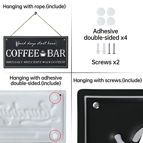 Coffee Signs For Coffee Bar.Metal Coffee Bar Sign Decor, Good Days Start Here,14" x 7". Coffe Bar Assecories, Hanging Coffee Sign for Farmhouse Kitchen Wall Decorations. Cocina De Cafe.(White)