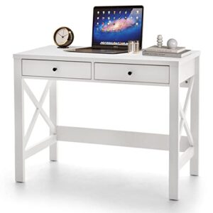 vredhom white office computer desk with drawers - small writing desk, 39 inch for home and office use - organize your workspace with style.
