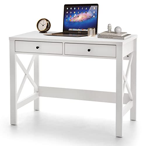 VredHom White Office Computer Desk with Drawers - Small Writing Desk, 39 Inch for Home and Office Use - Organize Your Workspace with Style.