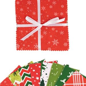 Soimoi Christmas Print Precut 5-inch Cotton Fabric Quilting Squares Charm Pack DIY Patchwork Sewing Craft- Red & Green