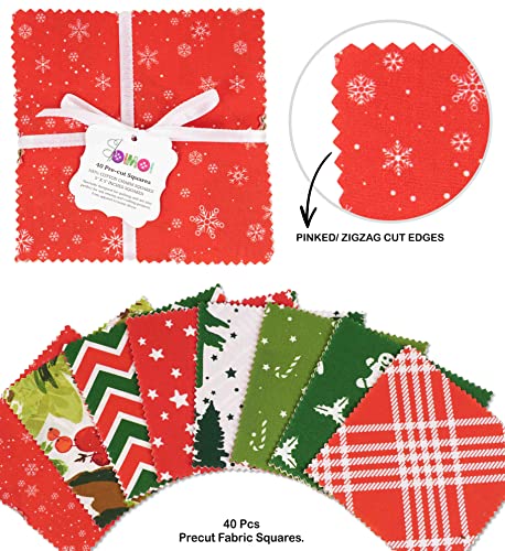 Soimoi Christmas Print Precut 5-inch Cotton Fabric Quilting Squares Charm Pack DIY Patchwork Sewing Craft- Red & Green