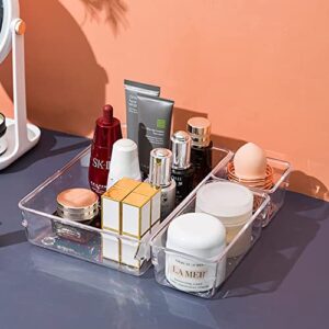 JINYUDOME 13 Pcs Desk Drawer Organizer Trays Sets 5-Size Clear Plastic Vanity Makeup Drawer Organizers,Used for Kitchen, Office, Bathroom, Makeup