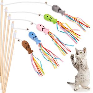 jxfukal 5pcs cat wand toys, interactive cat toys with catnip fish, colorful ribbons & bell for kitty kitten, cat toys for indoor cats cat teaser cat string toy cat accessories