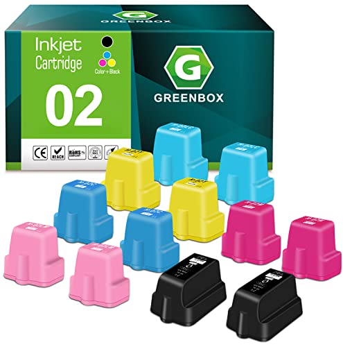 GREENBOX Compatible Ink Cartridges Replacement for HP 02 for HP Photosmart D7155 D7160 D7245 D7255 Black Cyan Magenta Yellow Light Cyan Light Magenta