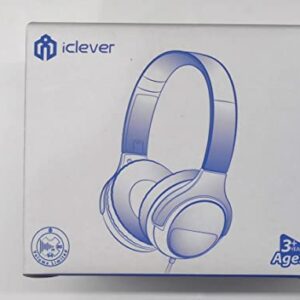 iClever Smiley Kids Headphones Wired, 85/94dB Volume Limited, Over-Ear Headphones for Kids with Share Port, Stereo Sound, Foldable Kids Headphones for School/Travel/iPad/Fire Tablet, Blue