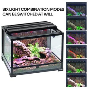 REPTI ZOO Dimming LED Aquarium Light Hood, LED UVB Reptile Light and LED Colorful Lights for Reptile Aquarium Tank Day and Night Use, 6 Flash Modes & Modular Plug Install