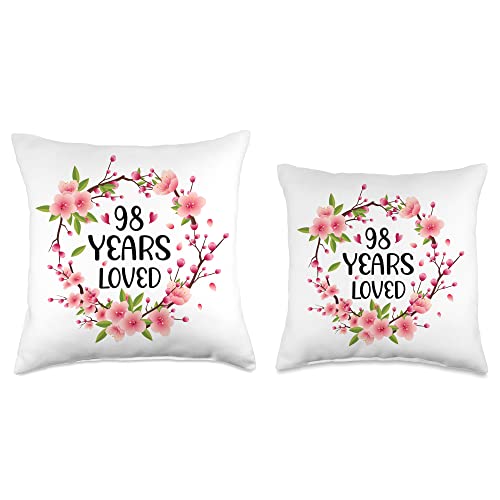 98 Years Old Birthday Gifts for Women and Men Floral Old 98th Birthday Women 98 Years Loved Throw Pillow, 16x16, Multicolor
