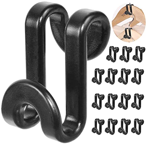 50PCS Hanger Connector Hooks, BIGOU Clothes Hanger Organizer Mini Space Saver Hangers Clothes Hanger Extender Cascading Connection Hooks for Wooden/Velvet/Metal/Plastic Hangers (Black)