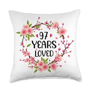 97 years old birthday gifts for women and men floral old 97th birthday women 97 years loved throw pillow, 18x18, multicolor