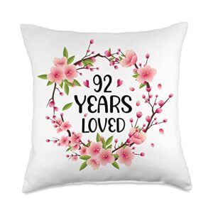 92 years old birthday gifts for women and men floral old 92nd birthday women 92 years loved throw pillow, 18x18, multicolor