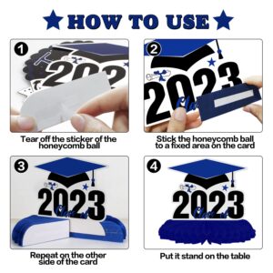 LINGTEER Congrats Grad,Class of 2023 Graduation Table Honeycomb Centerpieces - 8 pcs 2023 Graduation Party Decorations Sign - Blue.