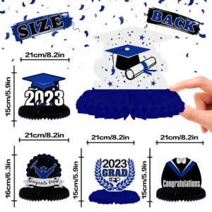 LINGTEER Congrats Grad,Class of 2023 Graduation Table Honeycomb Centerpieces - 8 pcs 2023 Graduation Party Decorations Sign - Blue.