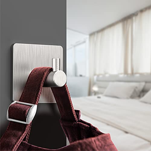 HITSLAM Adhesive Hooks Heavy Duty Self Adhesive Towel Hooks, Stick on Wall Hooks for Hanging Towels, Waterproof 304 Stainless Steel Shower Hooks for Bathroom, Towel Hanger Brushed Nickel 2 Packs