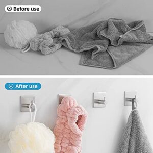 HITSLAM Adhesive Hooks Heavy Duty Self Adhesive Towel Hooks, Stick on Wall Hooks for Hanging Towels, Waterproof 304 Stainless Steel Shower Hooks for Bathroom, Towel Hanger Brushed Nickel 2 Packs