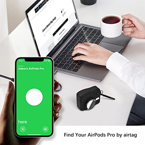 AIRSPO Compatible with AirPods Pro Case, Compatible with AirTags Case Cover Cute 3D Camera Design Soft Silicone Case with Keychain (Black)