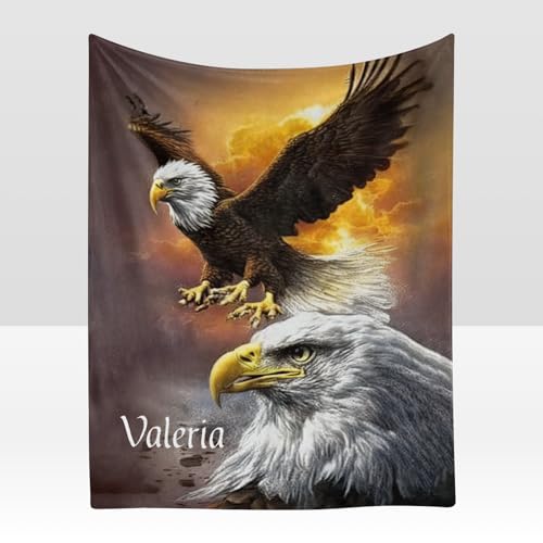 Personalized Eagle Sky Blanket with Name Text Custom Super Soft Fleece Throw Blankets for Couch Sofa Bed 50 X 60 inches