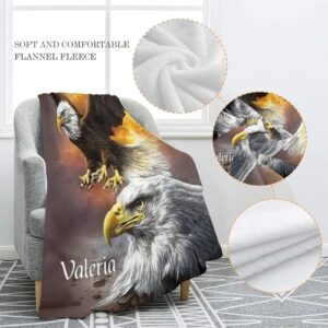 Personalized Eagle Sky Blanket with Name Text Custom Super Soft Fleece Throw Blankets for Couch Sofa Bed 50 X 60 inches