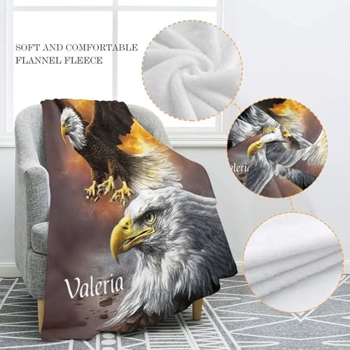 Personalized Eagle Sky Blanket with Name Text Custom Super Soft Fleece Throw Blankets for Couch Sofa Bed 50 X 60 inches