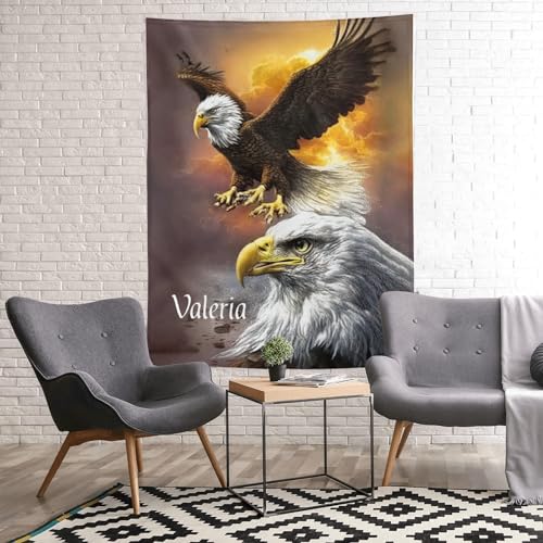 Personalized Eagle Sky Blanket with Name Text Custom Super Soft Fleece Throw Blankets for Couch Sofa Bed 50 X 60 inches