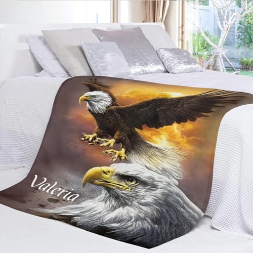 Personalized Eagle Sky Blanket with Name Text Custom Super Soft Fleece Throw Blankets for Couch Sofa Bed 50 X 60 inches