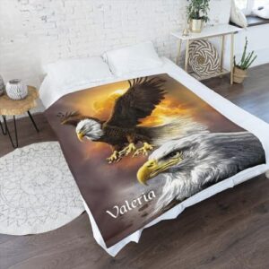 Personalized Eagle Sky Blanket with Name Text Custom Super Soft Fleece Throw Blankets for Couch Sofa Bed 50 X 60 inches