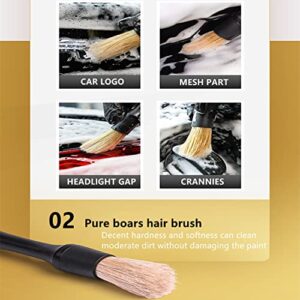 LEINMOTEL Car Detailing Brush Kit, Genuine Boars Hair Ultra Soft Cleaning Tool Automotive Brushes for Washing Interior Exterior Trim, Air Vents, Engine, Dashboard & Wheels, NO Metal Parts - 3 Pack