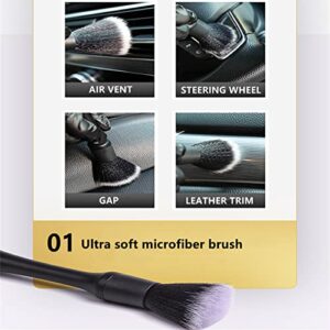 LEINMOTEL Car Detailing Brush Kit, Genuine Boars Hair Ultra Soft Cleaning Tool Automotive Brushes for Washing Interior Exterior Trim, Air Vents, Engine, Dashboard & Wheels, NO Metal Parts - 3 Pack